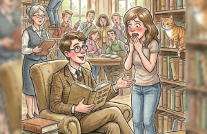 A man was looking for a place to sit in a crowded university library