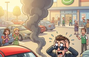 Old lady was stopped to pull into a parking space