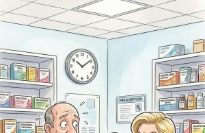 A blonde walks into a pharmacy