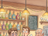 Two guys in their mid twenties are sitting at a bar having a beer.