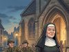 A soldier ran up to a Nun.