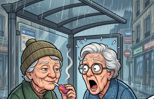 Two elderly ladies were sitting at a bus stop one afternoon,