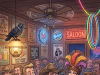 A cowboy walks into a bar and two steps in,