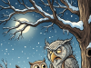 An old owl was perched on a tree on top of a hill one very cold night.