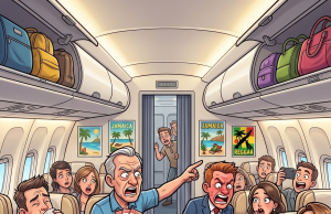 This blonde gets on a plane and sits in the first available seat.