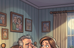 A husband and wife are lying in bed in the middle of the night.
