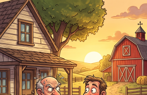 A man asks a farmer if he can work for a night’s lodging and a meal.